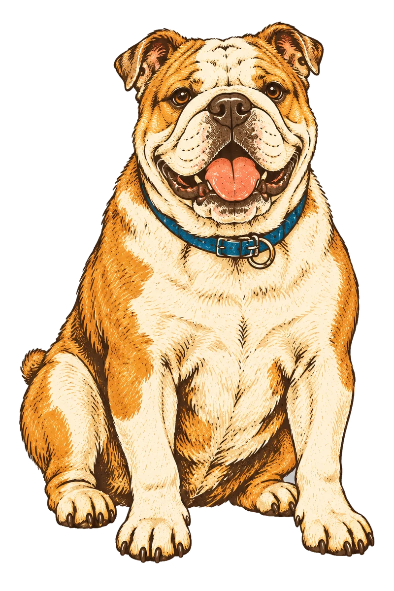 Vintage screen-print illustration representing English Bulldog