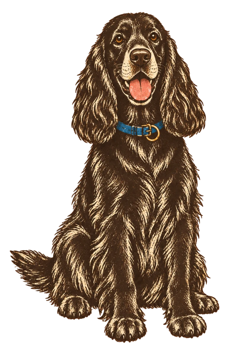 Vintage screen-print illustration representing English Cocker Spaniel