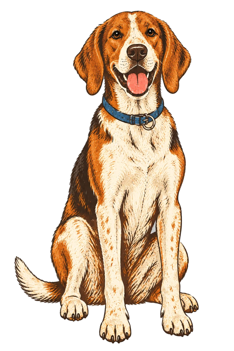 Vintage screen-print illustration representing English Foxhound
