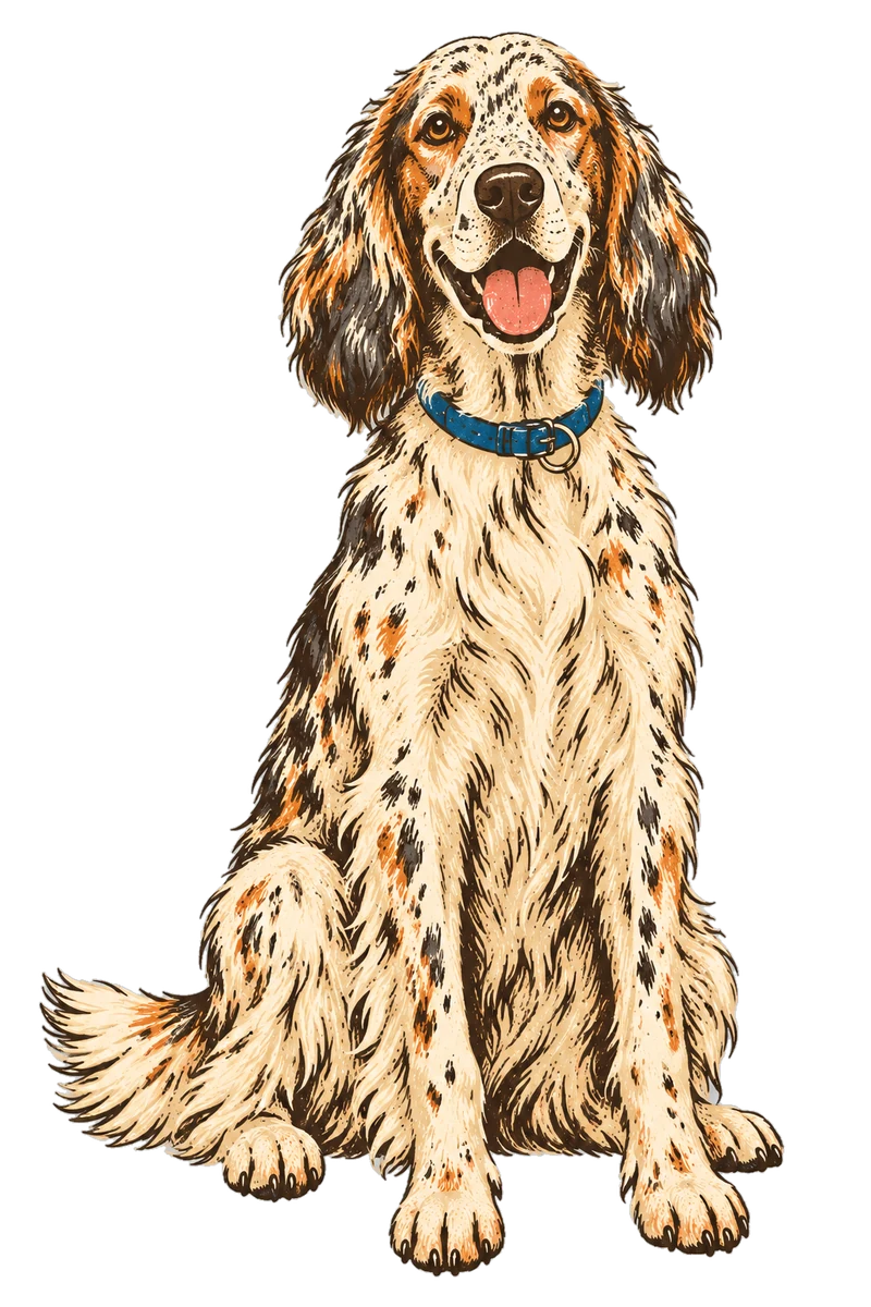 Vintage screen-print illustration representing English Setter