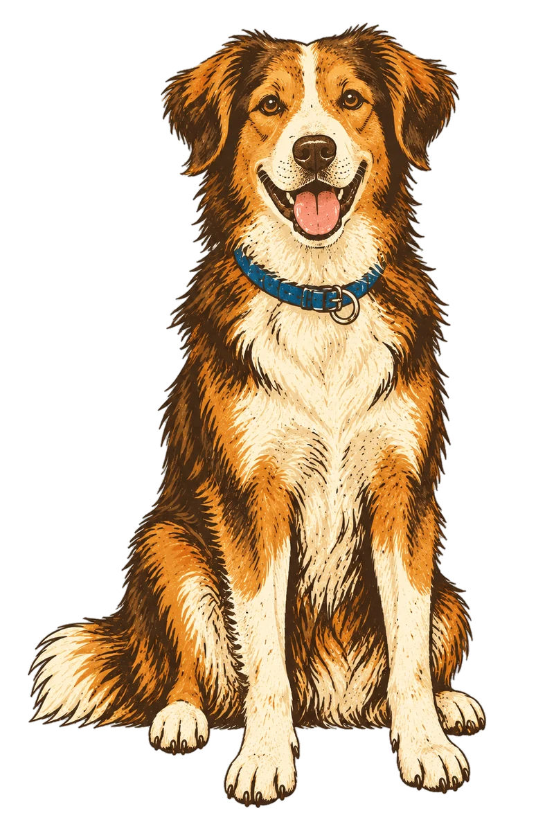 Vintage screen-print illustration representing English Shepherd