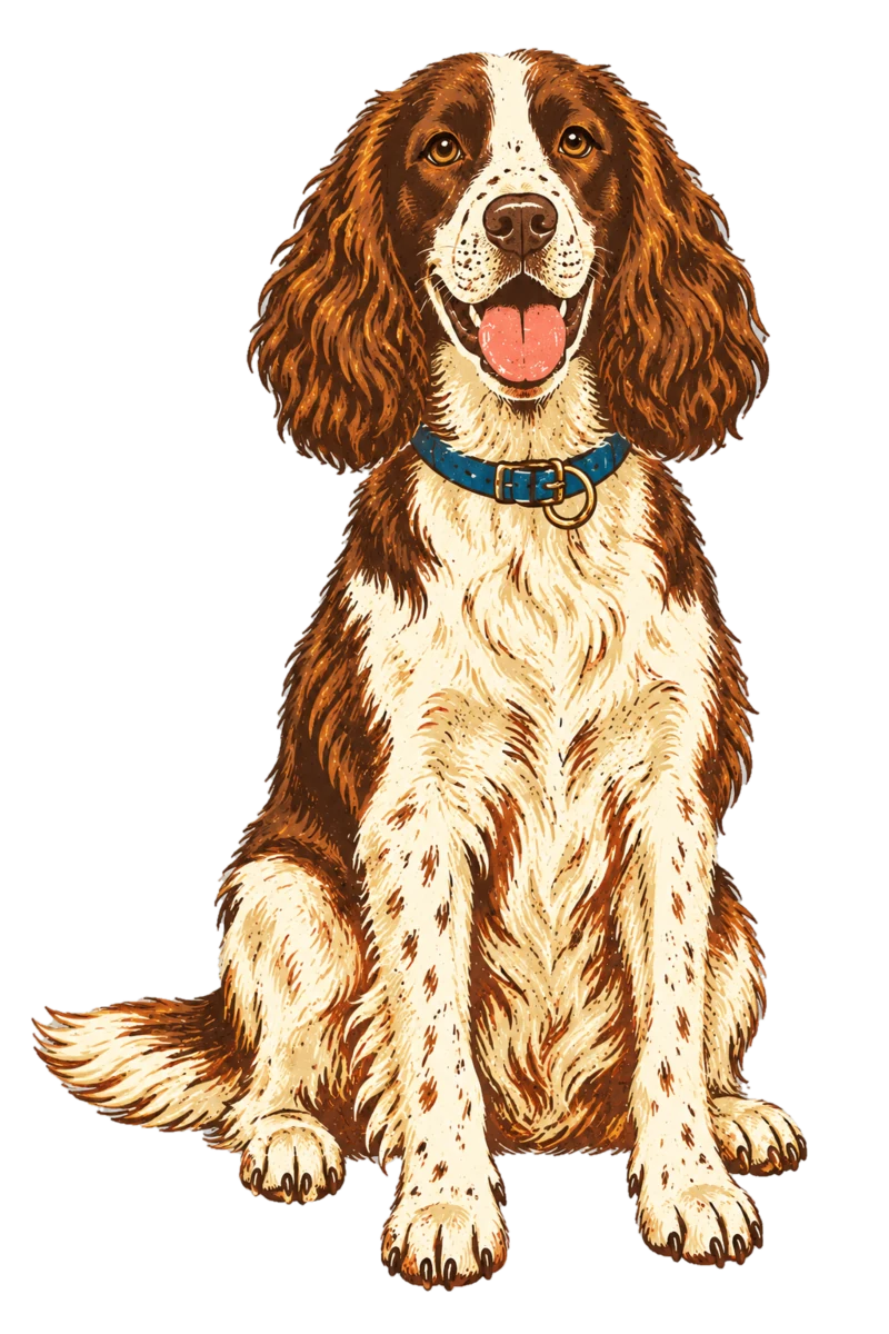 Vintage screen-print illustration representing English Springer Spaniel