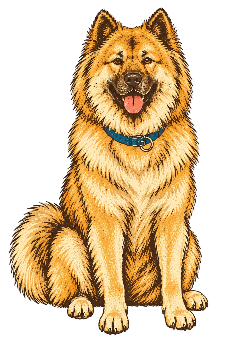 Vintage screen-print illustration representing Eurasier