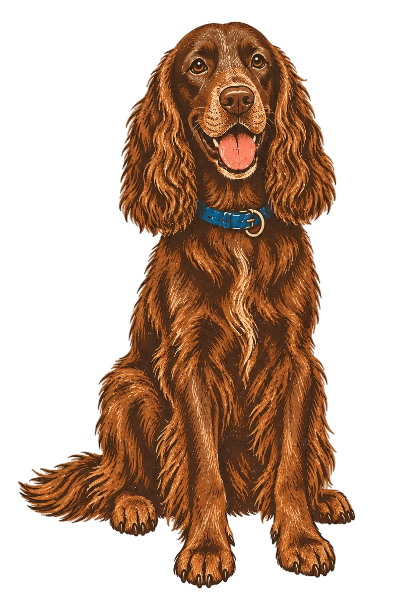 Vintage screen-print illustration representing Field Spaniel