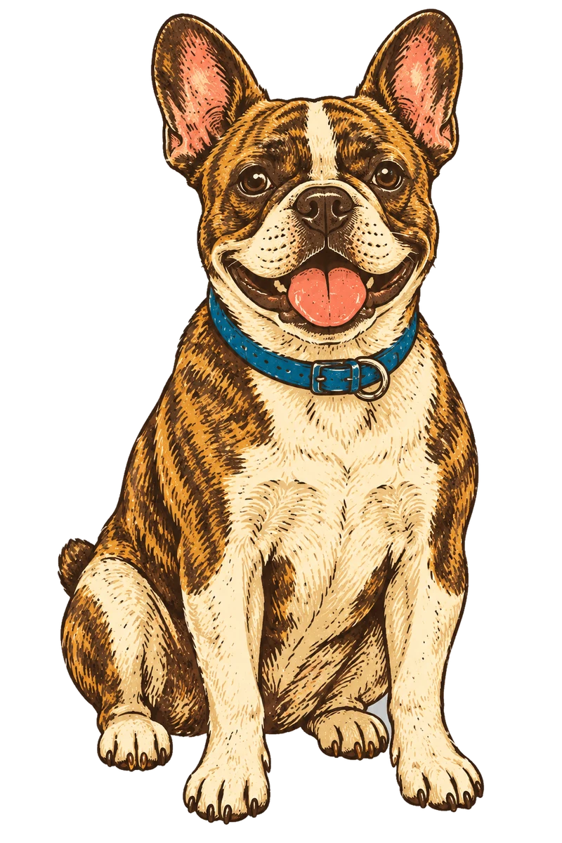 Vintage screen-print illustration representing French Bulldog