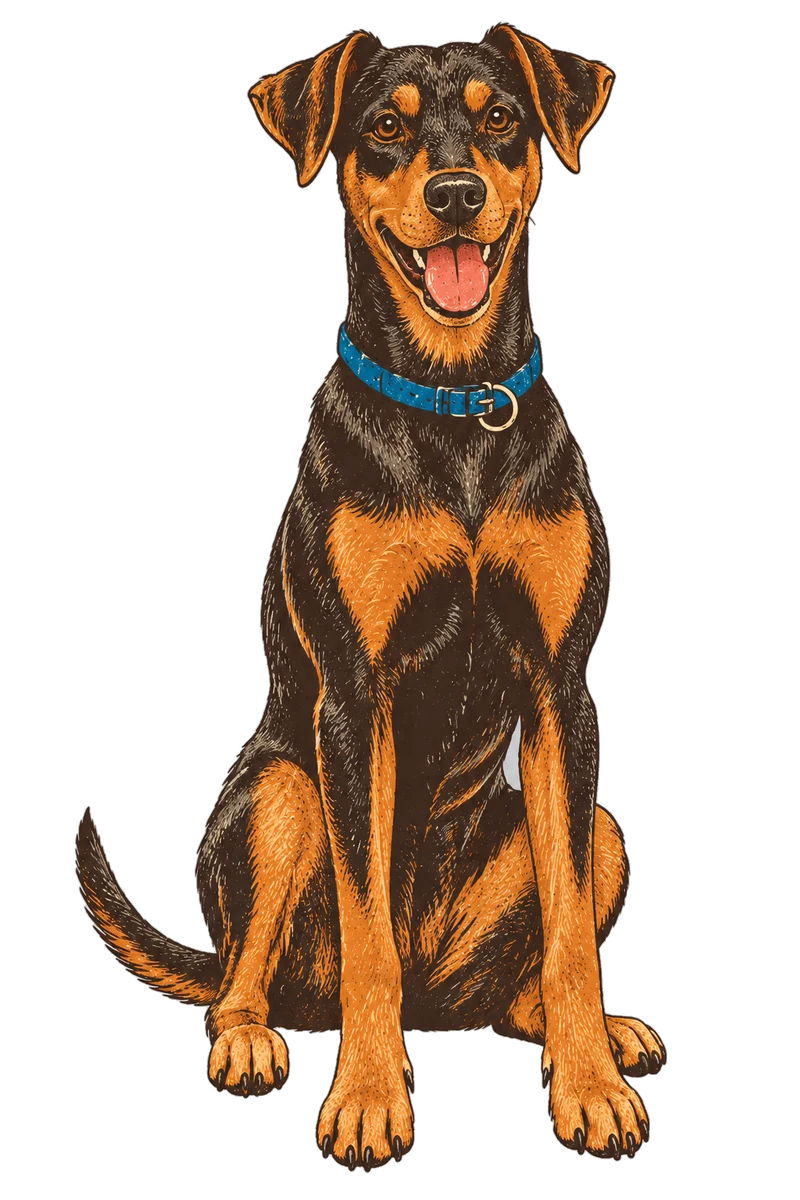 Vintage screen-print illustration representing German Pinscher