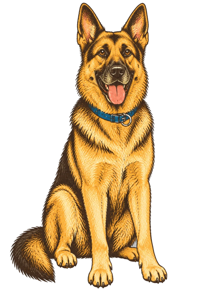 Vintage screen-print illustration representing German Shepherd