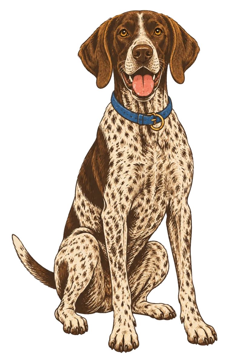 Vintage screen-print illustration representing German Shorthaired Pointer
