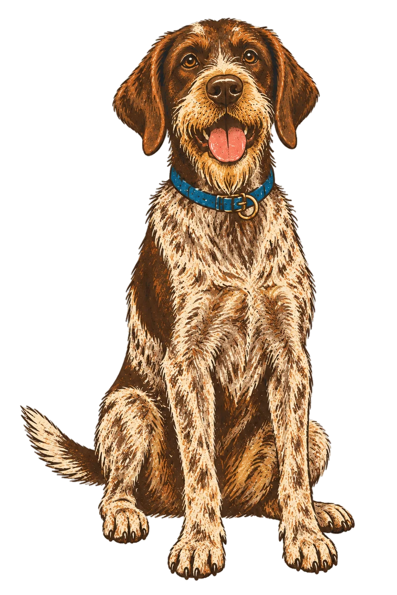 Vintage screen-print illustration representing German Wirehaired Pointer