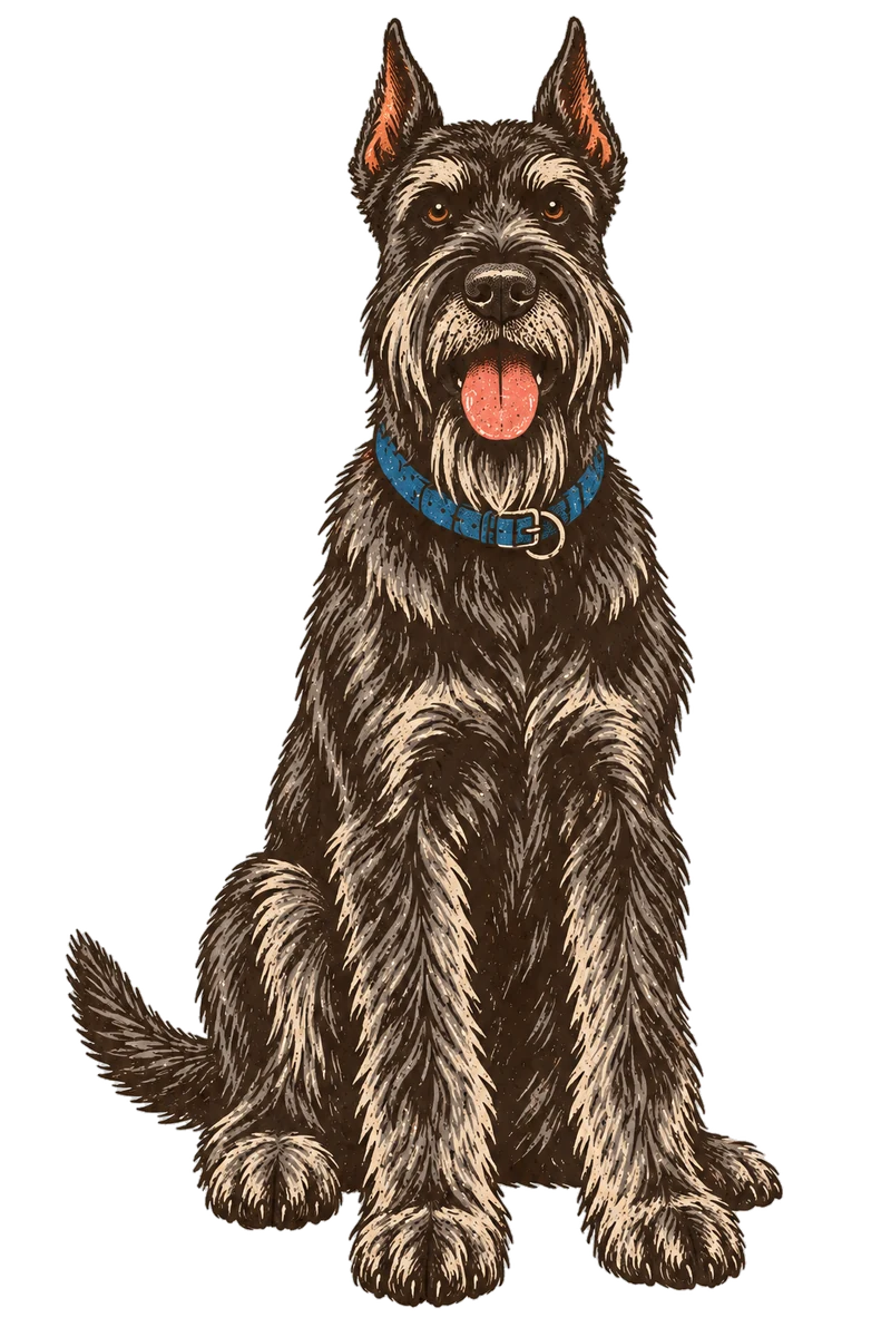 Vintage screen-print illustration representing Giant Schnauzer