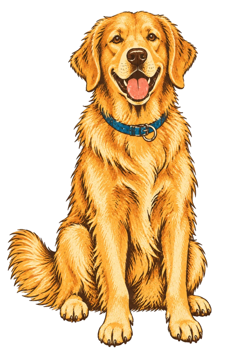 Vintage screen-print illustration representing Golden Retriever