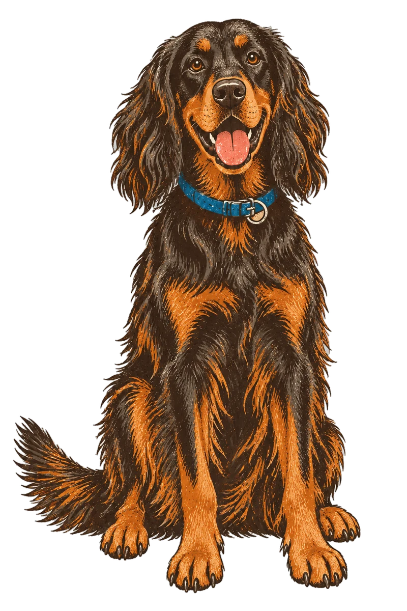 Vintage screen-print illustration representing Gordon Setter