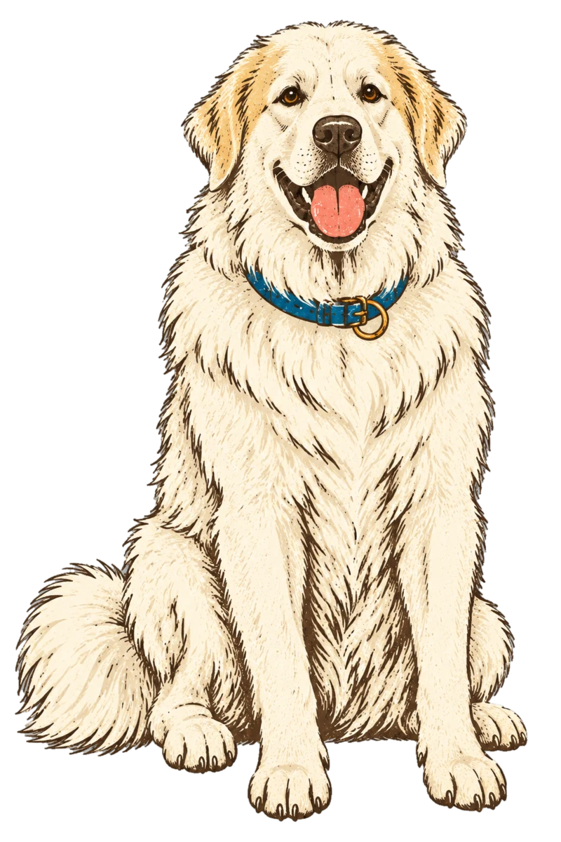 Vintage screen-print illustration representing Great Pyrenees