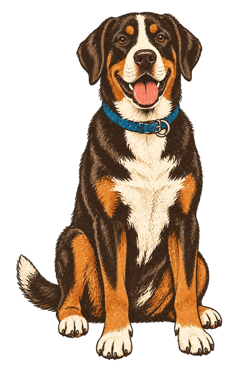 Vintage screen-print illustration representing Greater Swiss Mountain Dog