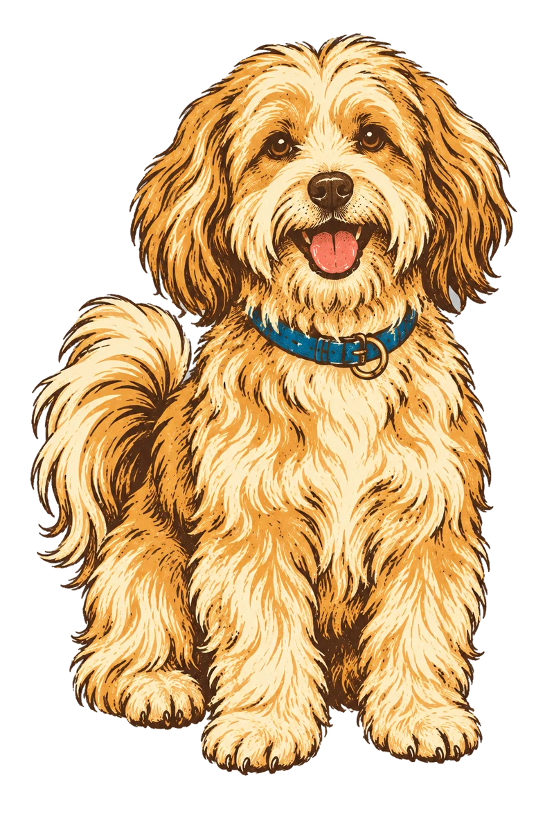 Vintage screen-print illustration representing Havanese