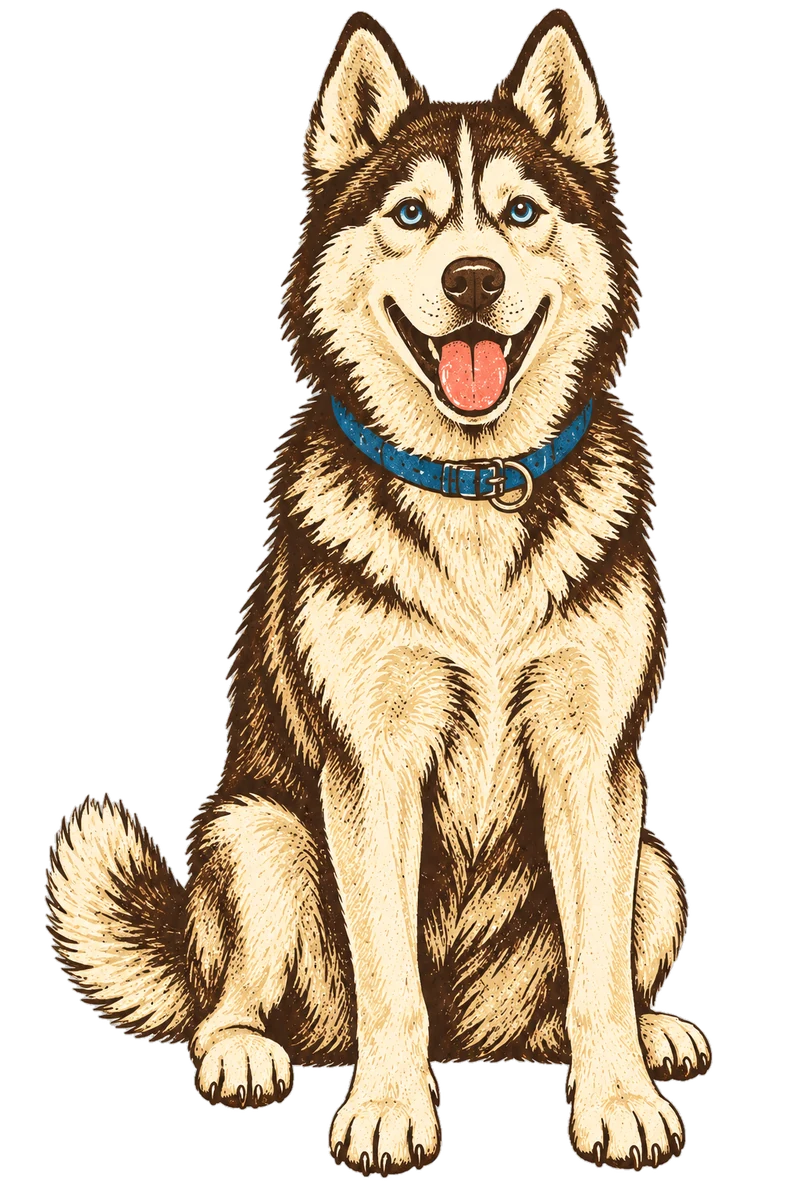 Vintage screen-print illustration representing Husky