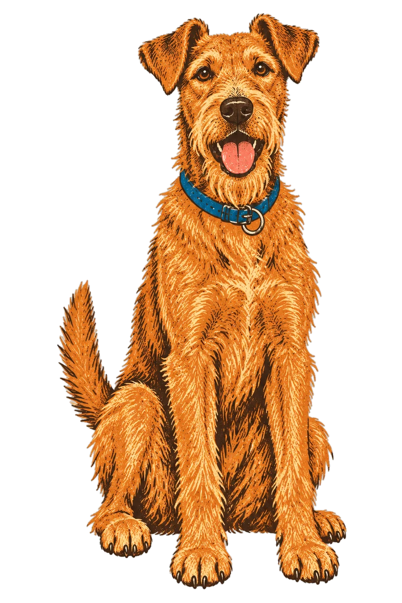 Vintage screen-print illustration representing Irish Terrier