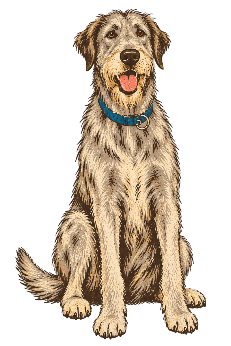 Vintage screen-print illustration representing Irish Wolfhound