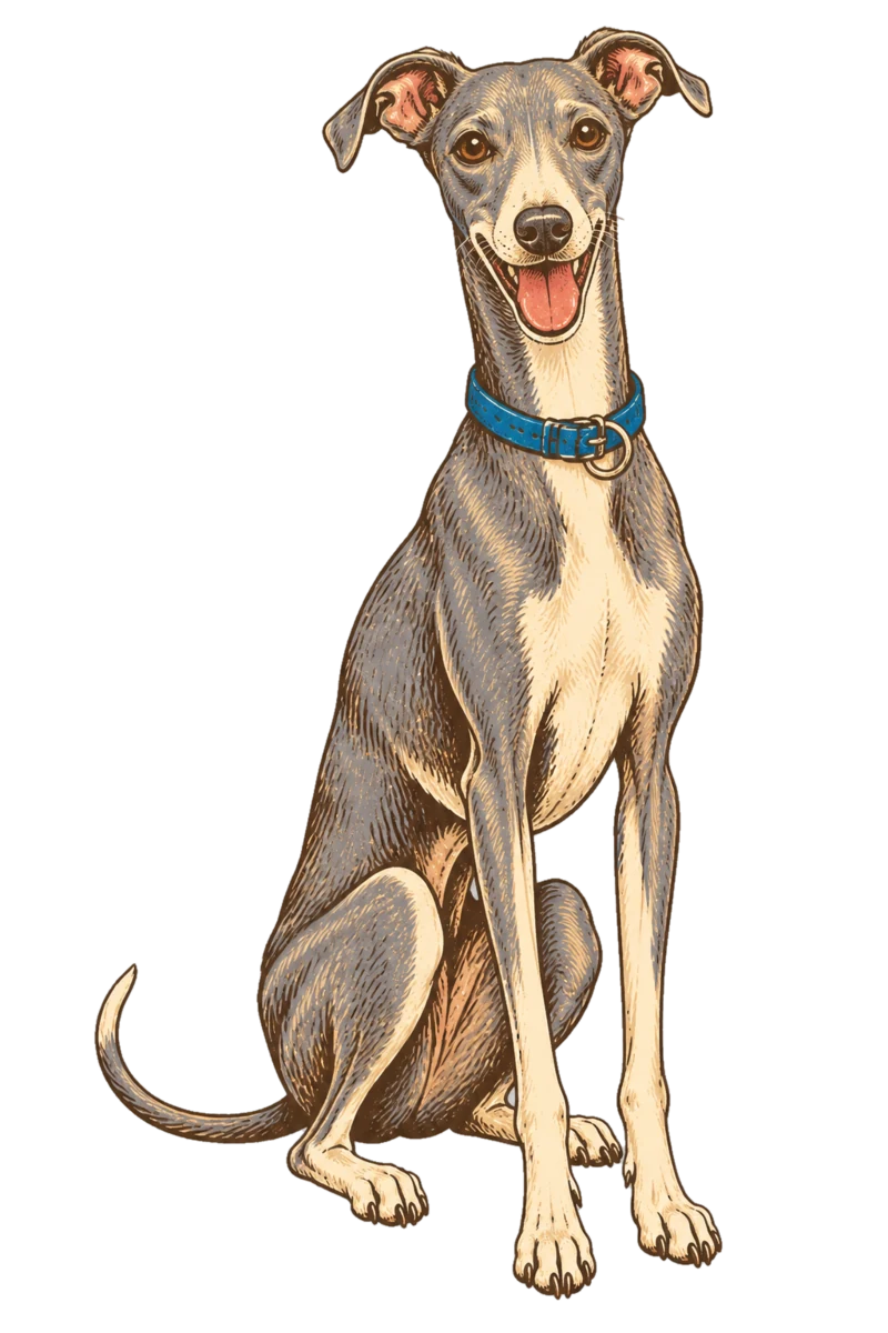 Vintage screen-print illustration representing Italian Greyhound