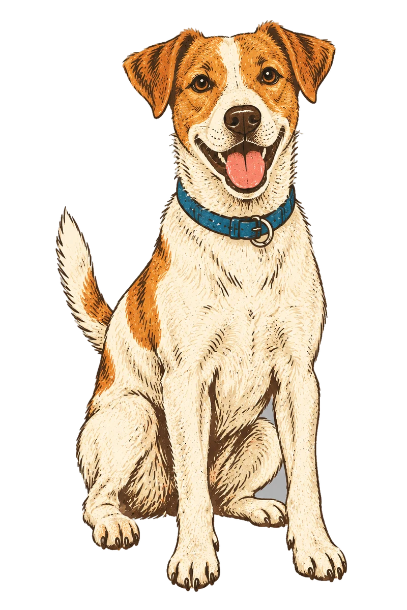 Vintage screen-print illustration representing Russell Terrier