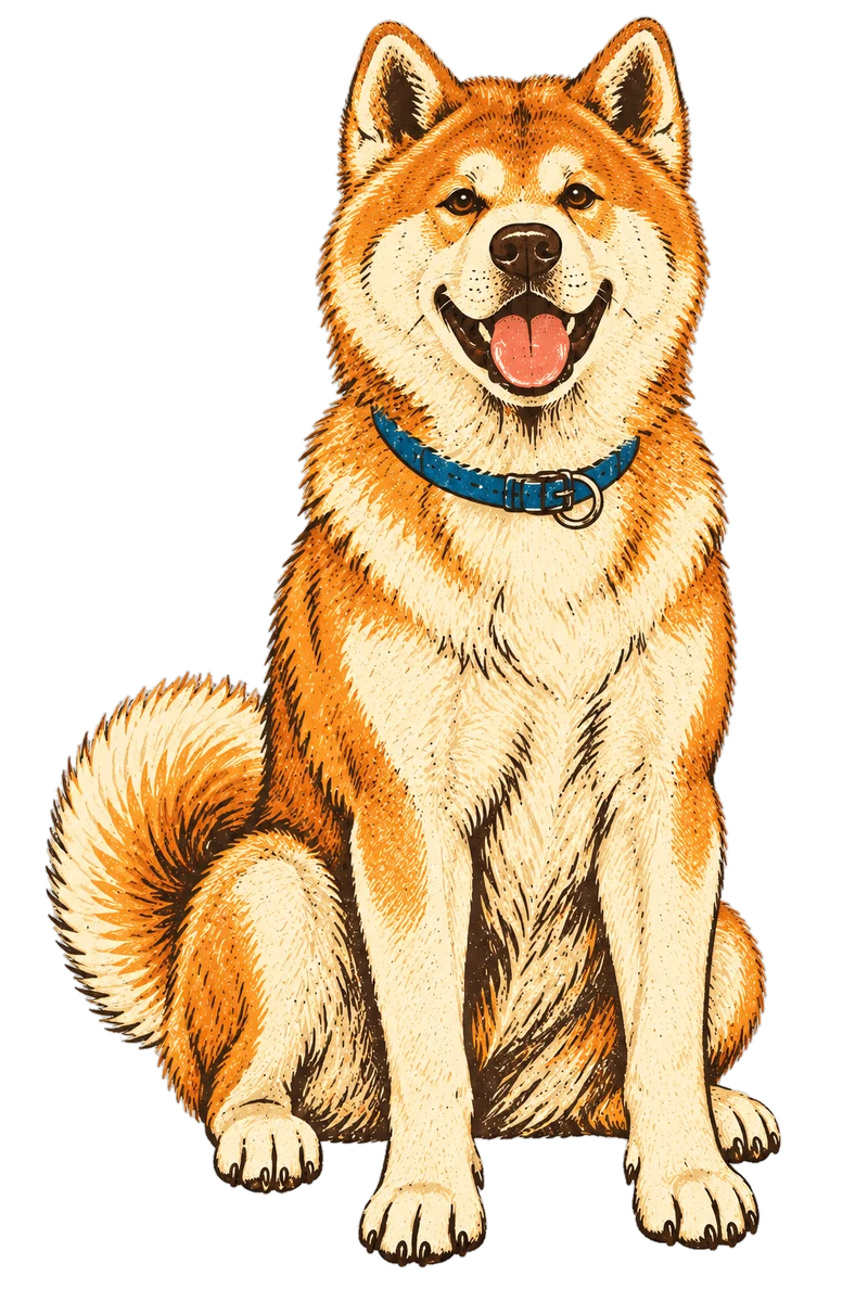 Vintage screen-print illustration representing Japanese Akitainu