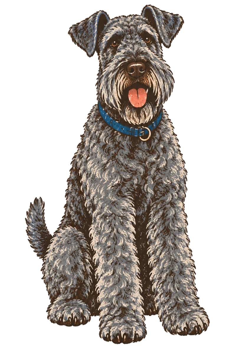 Vintage screen-print illustration representing Kerry Blue Terrier