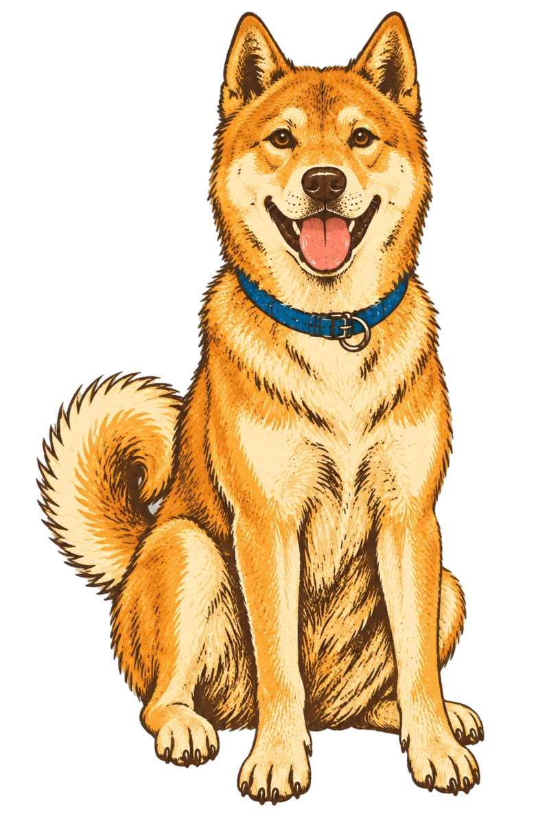 Vintage screen-print illustration representing Korean Jindo