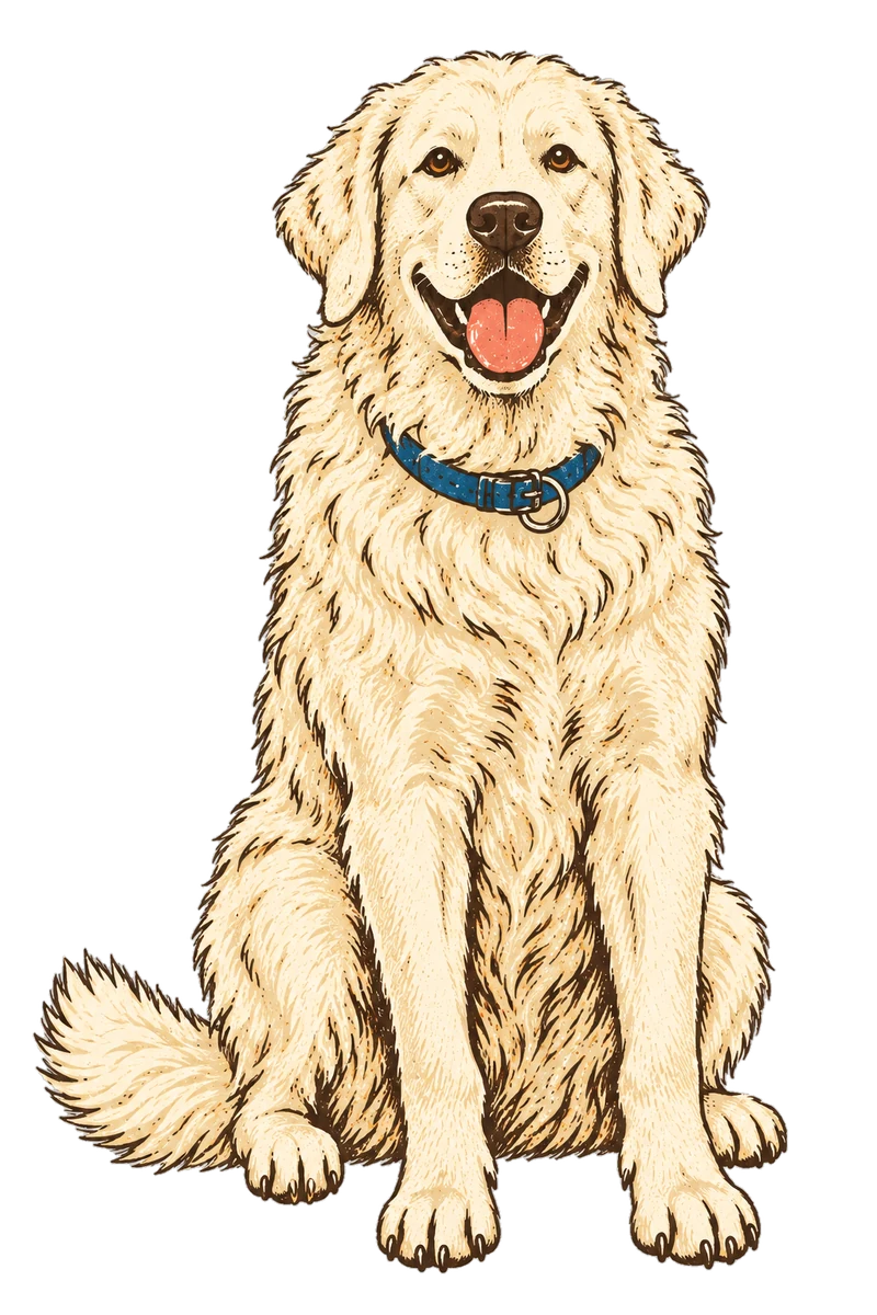 Vintage screen-print illustration representing Kuvasz