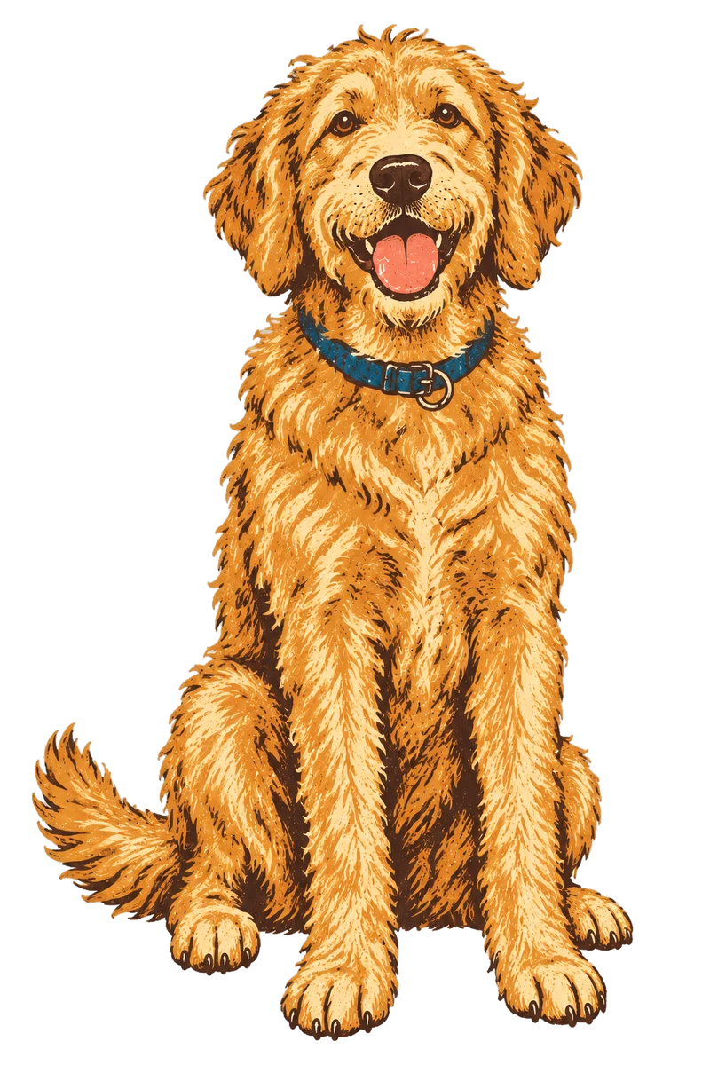 Vintage screen-print illustration representing Labradoodle