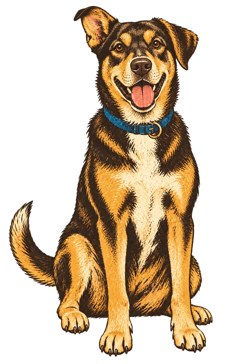Vintage screen-print illustration representing Labrador Retriever Mix