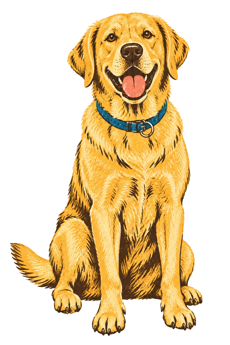Vintage screen-print illustration representing Labrador Retriever
