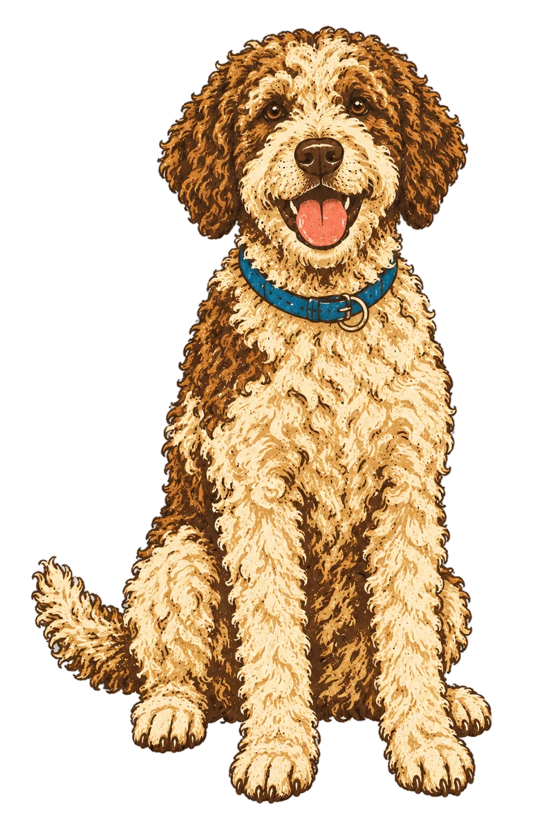 Vintage screen-print illustration representing Lagotto Romagnolo