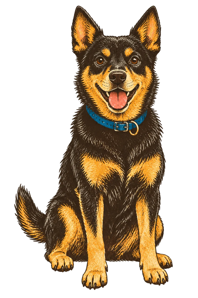 Vintage screen-print illustration representing Lancashire Heeler