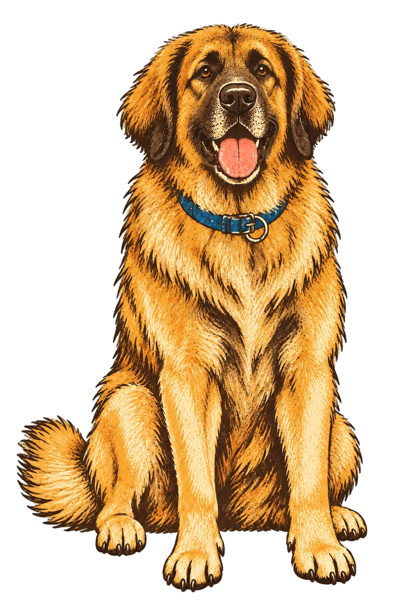 Vintage screen-print illustration representing Leonberger