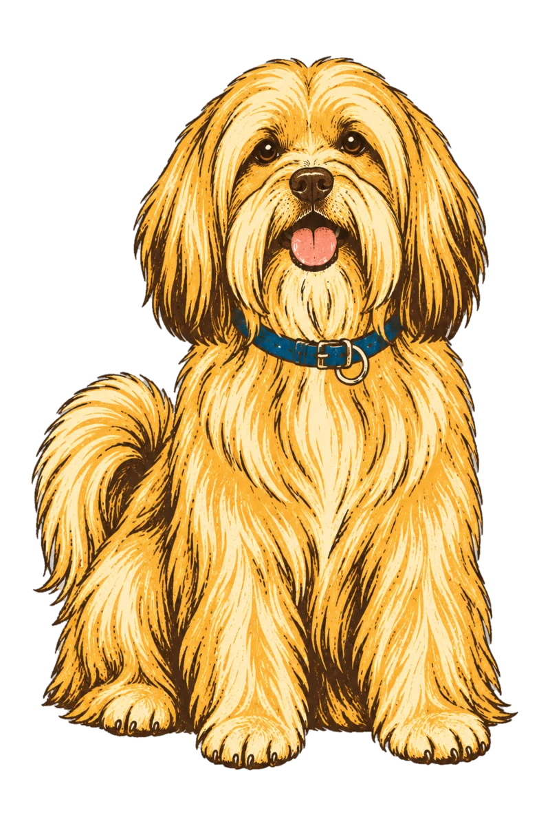 Vintage screen-print illustration representing Lhasa Apso