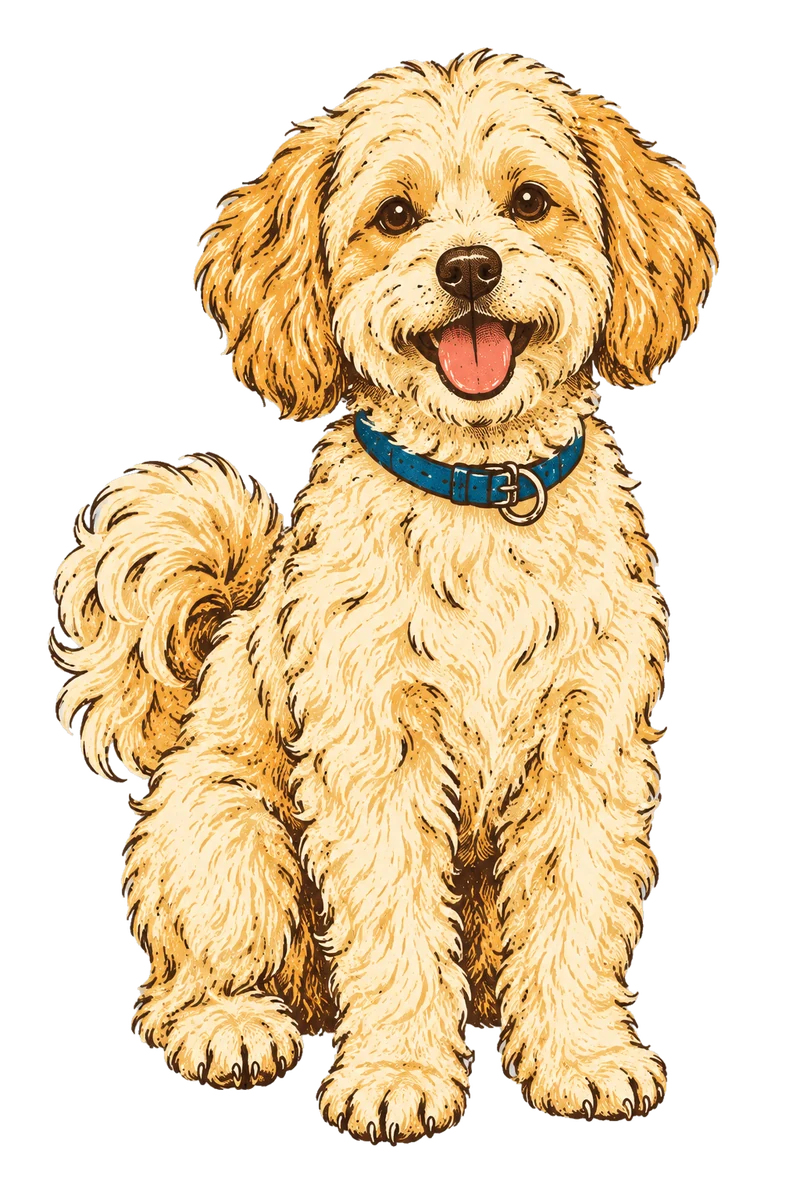 Vintage screen-print illustration representing Maltipoo