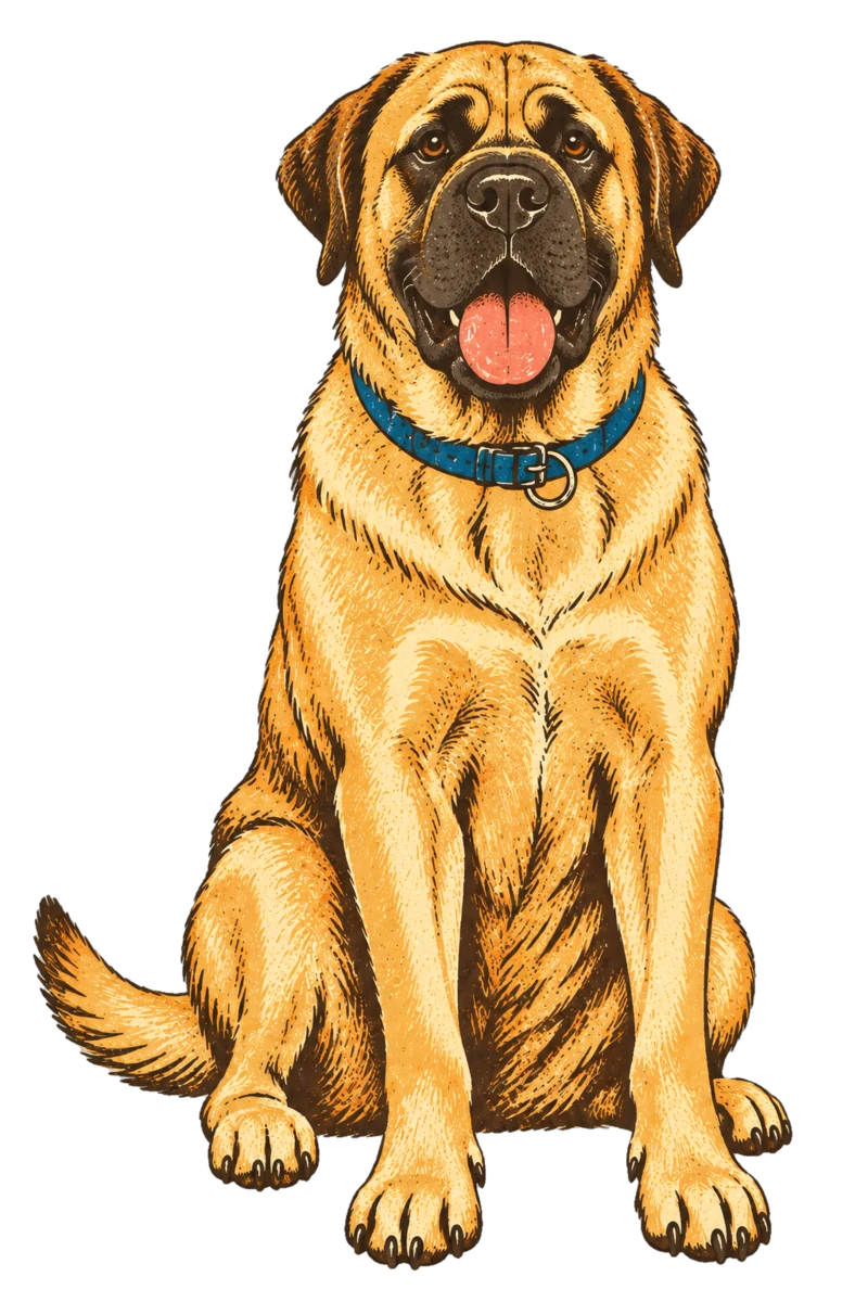 Vintage screen-print illustration representing Mastiff