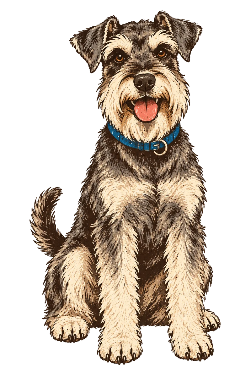 Vintage screen-print illustration representing Miniature Schnauzer