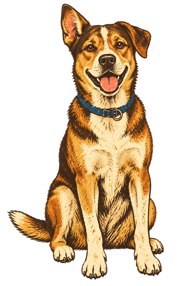 Vintage screen-print illustration representing Mixed Breed