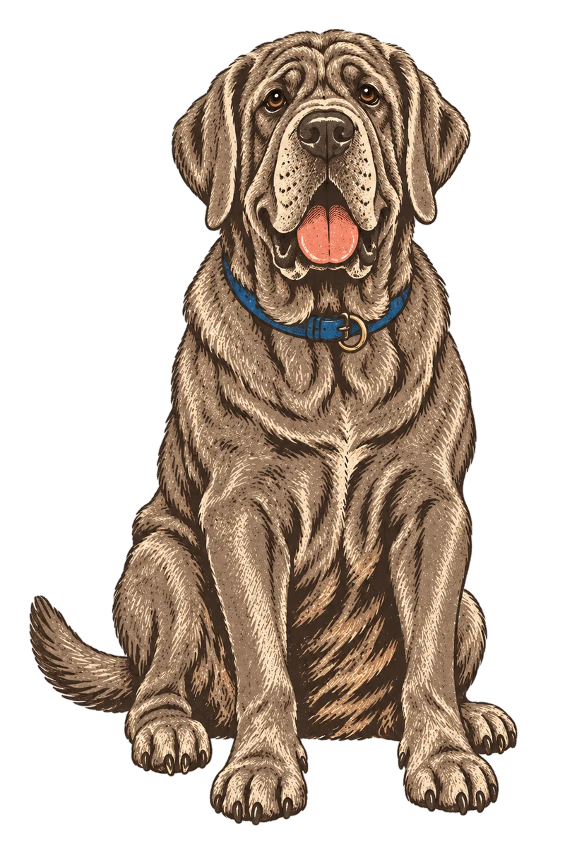 Vintage screen-print illustration representing Neapolitan Mastiff