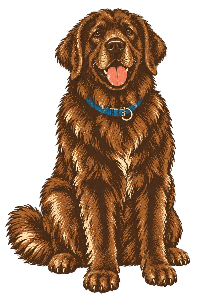 Vintage screen-print illustration representing Newfoundland Dog