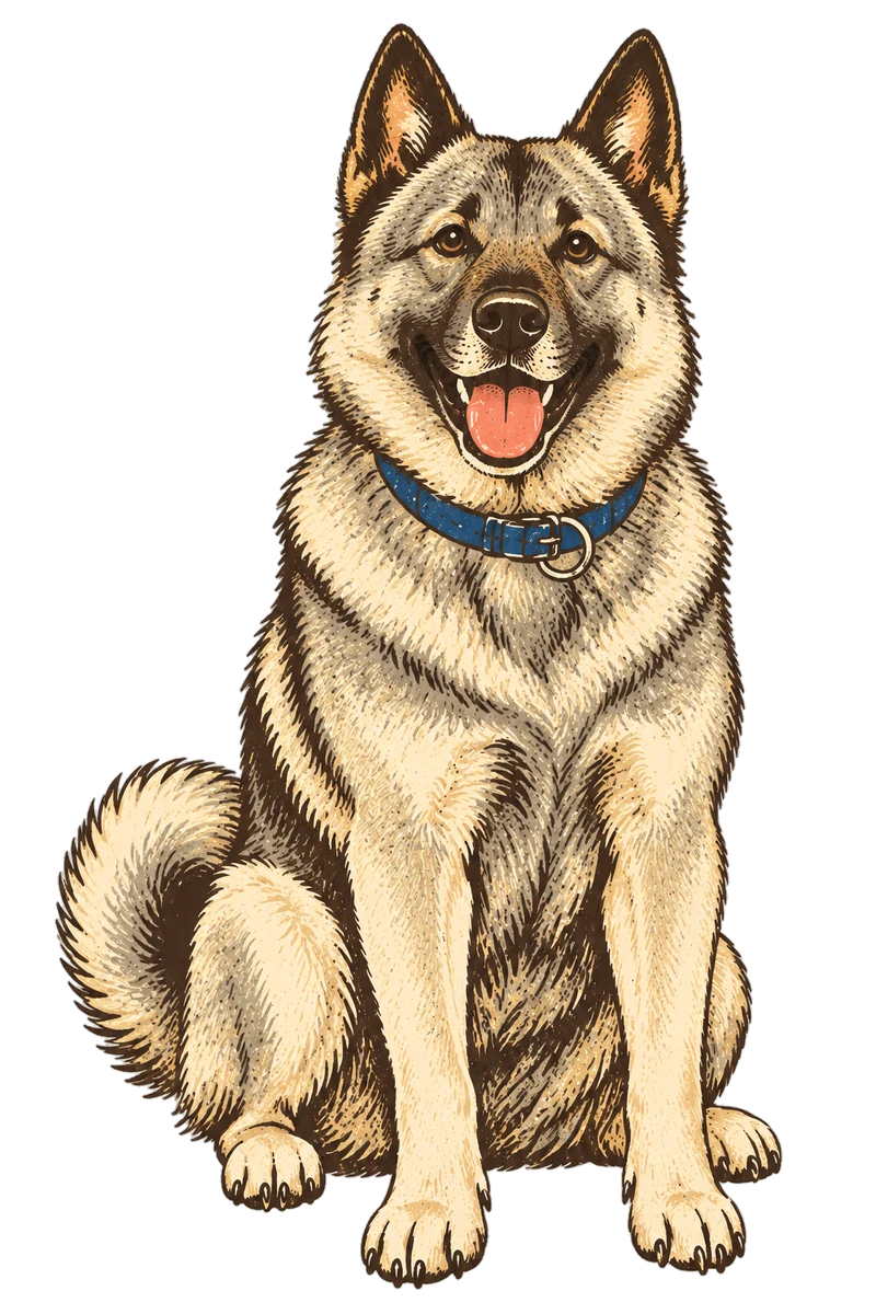 Vintage screen-print illustration representing Norwegian Elkhound