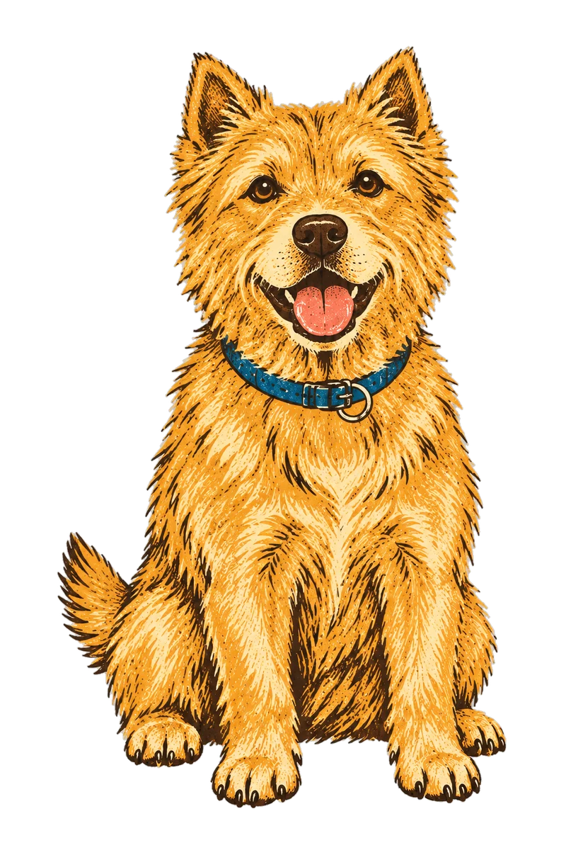 Vintage screen-print illustration representing Norwich Terrier