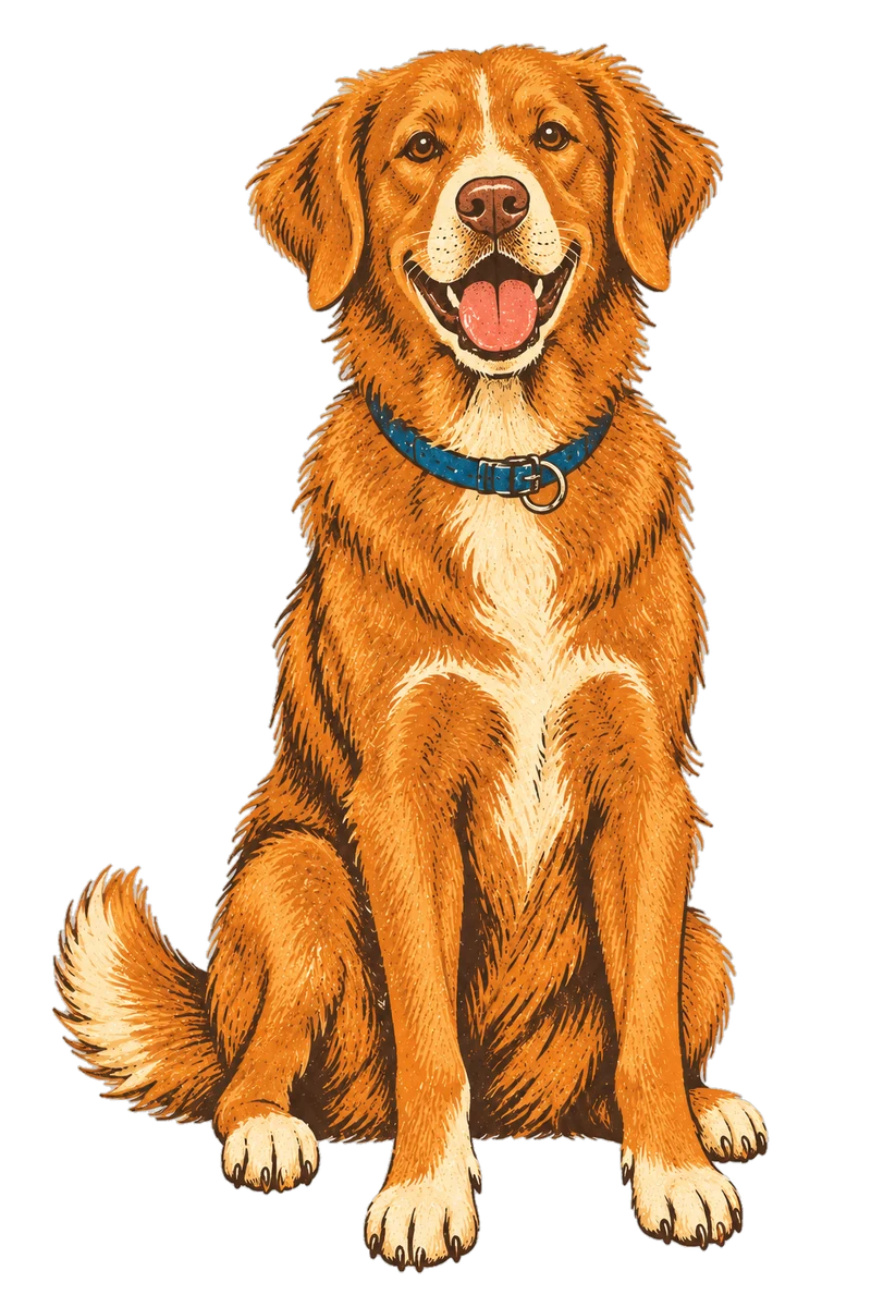 Vintage screen-print illustration representing Nova Scotia Duck Tolling Retriever