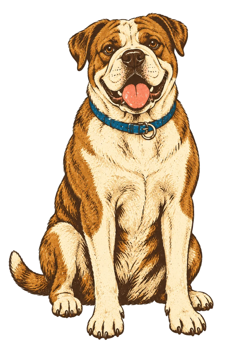 Vintage screen-print illustration representing Olde English Bulldogge
