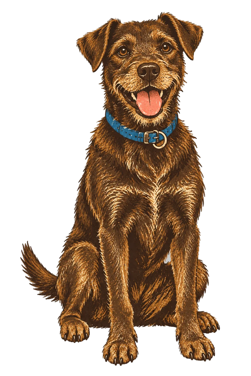 Vintage screen-print illustration representing Patterdale Terrier