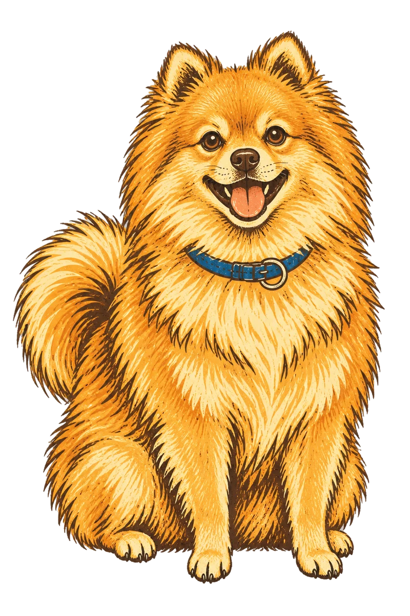 Vintage screen-print illustration representing Pomeranian