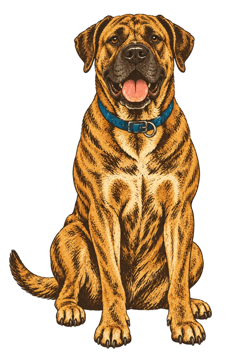 Vintage screen-print illustration representing Presa Canario