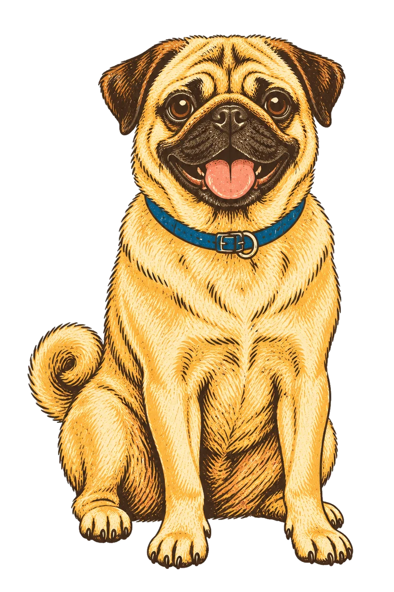 Vintage screen-print illustration representing Pug