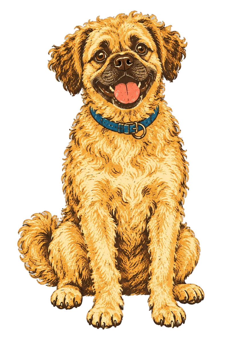 Vintage screen-print illustration representing Pugapoo